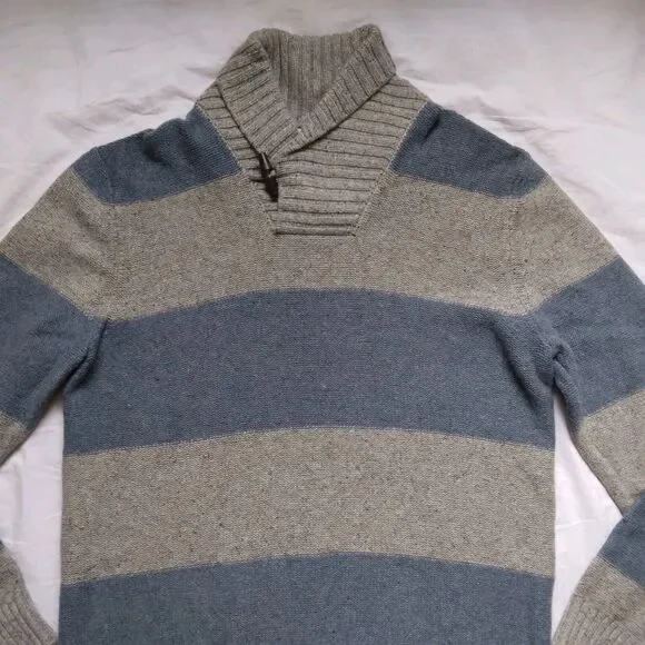 Gap Sweater Striped Lambswool Cowl Neck Gray Blue Preppy Mens Size XL Tall - Picture 4 of 11